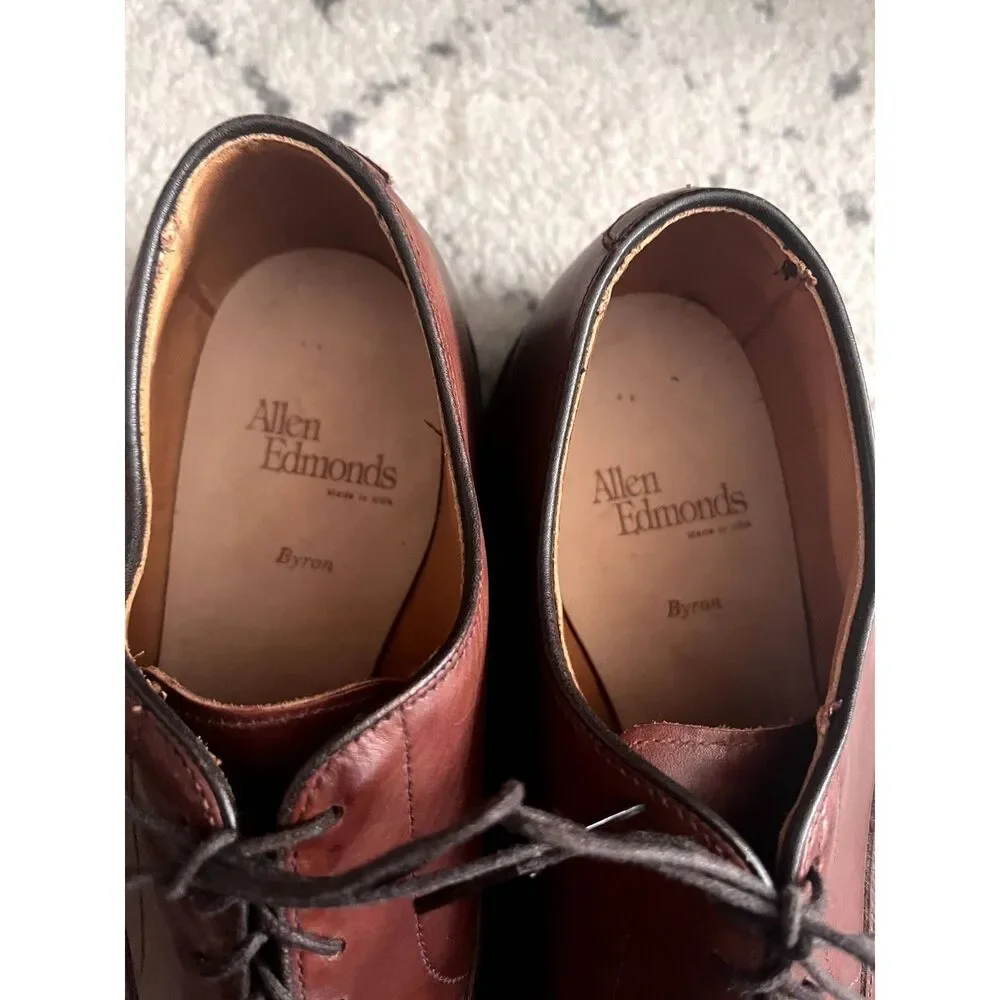 Mens Allen Edmonds Byron Brown Cap Toe Dress Oxford Shoes Leather Lace Size 10